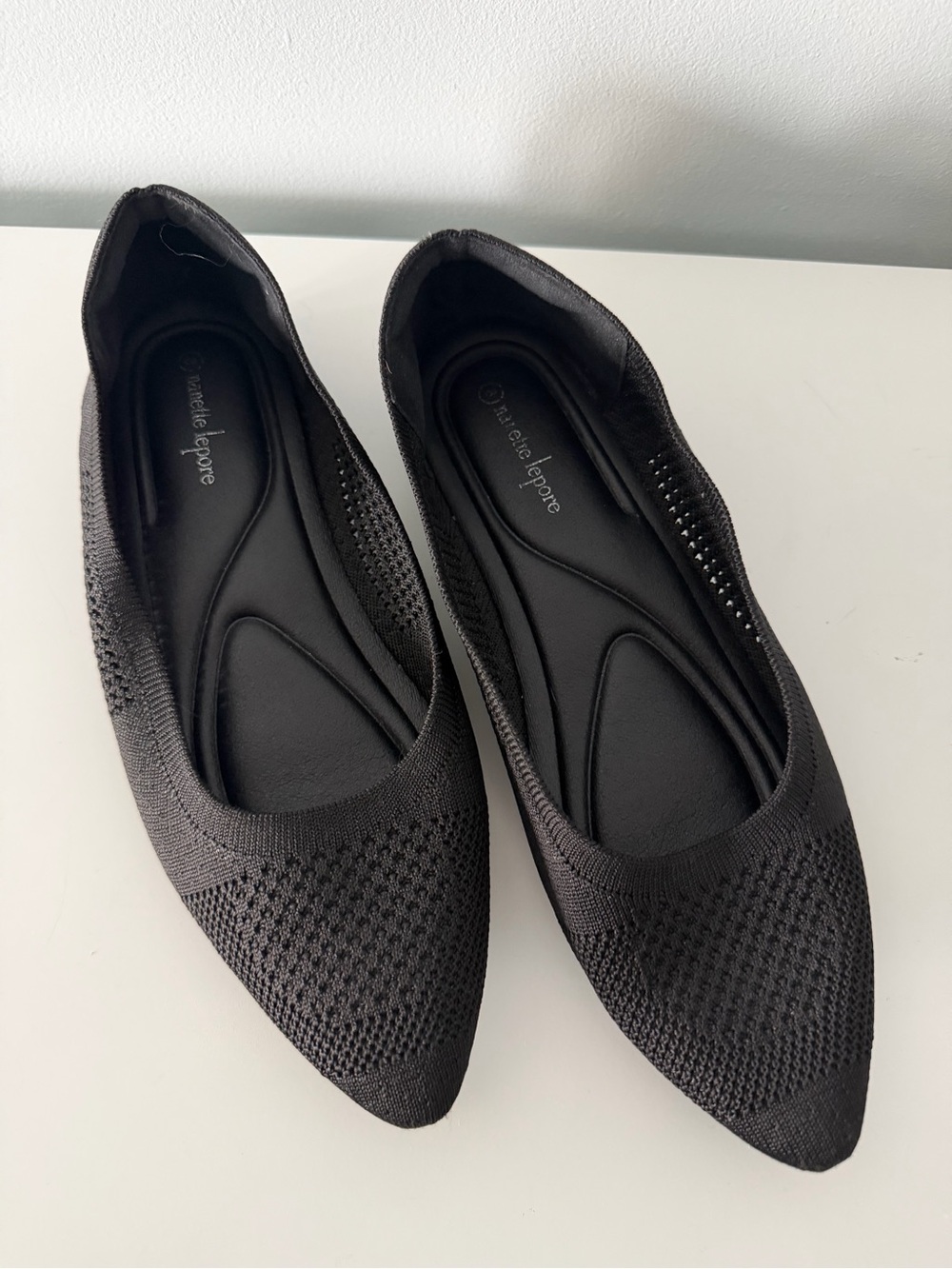 Nanette Lepore black knit pointed-toe flats